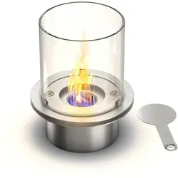 Runder Bioethanol-Brenner mit Glas für Kamin, 1,5 lt Edelstahl 25 cm