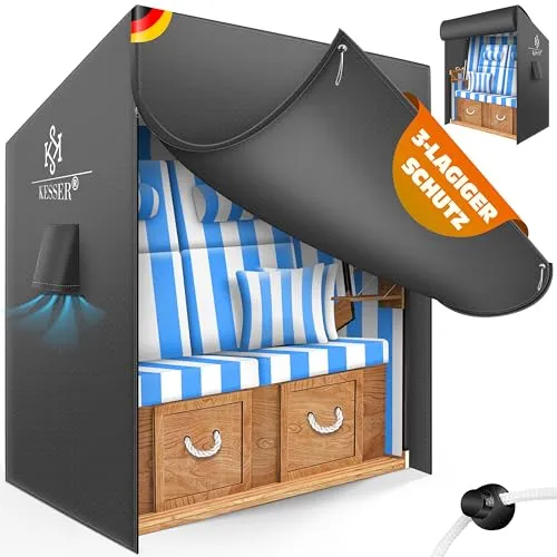 KESSER Strandkorb-Schutzhülle Premium 600D Oxford Gewebe - Strandkorb-Schutzhülle aus robustem 600D Oxford-Gewebe, idealer Schutz vor Witterungseinflüssen mit Belüftungsöffnungen für optimale Luftzirkulation und Feuchtigkeitsabfuhr.
