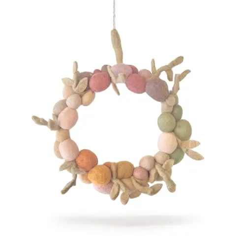 Gry & SIF Pastellfarbener Osterkranz | handgemacht | Türkranz mit Ostereiern aus Filz, Fairtrade | Kranz mit Eiern zum Aufhängen als Osterdeko | ⌀ 26cm