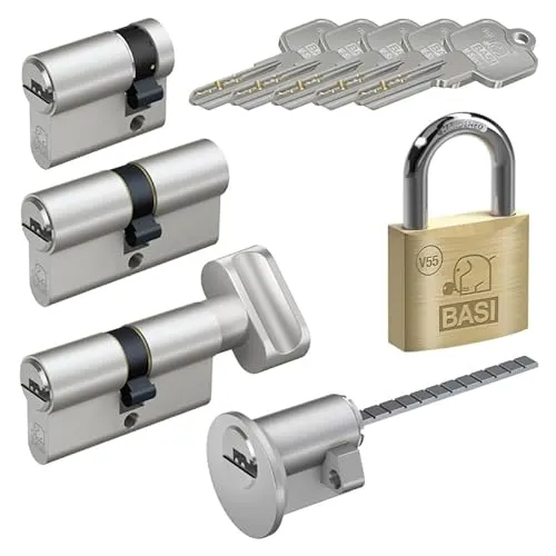 BASI | V55 Schließzylinder | gleichschließend und frei kombinierbar | Viele Längen verfügbar | Wendeschlüssel | Profilzylinder für Haus und Wohnung | Doppelzylinder N+G A:35 mm B:35 mm