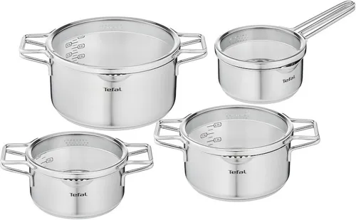 TEFAL NORDICA TOPFSET 8-TEILIG - Edelstahl Topfset für alle Herdarten, inklusive 3 Töpfen und 1 Steiltopf mit Glasdeckeln. Pflegeleicht und ofenfest, ideal für kreative Küche!