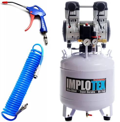 1500W Flüsterkompressor inkl. Ausblaspistole & Druckluftschlauch - Ölfreier Kolbenkompressor mit 280 l/min Ansaugleistung, ideal für ruhige Anwendungen und vielseitige Einsatzmöglichkeiten in Werkstatt und Heim.