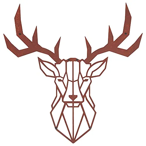 Hansmeier Hirsch-Wanddeko - Metall Rost-Optik - 50 x 50 cm - Wasserfest, schlicht, modern - Für Außen und Innen - Dekoration im Industrial Style