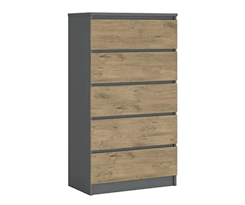 3E 3xE living.com Komodenschrank mit 5 Schubladen, Farbe: ANTHRAZIT/Eiche Lancelot, A: 70 x 125 x 39 cm