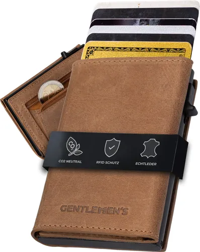 Gentlemen's Cardholder 10 cm - Cognac - Portemonnaies mit Pop-Up-Mechanismus für schnellen Zugriff auf bis zu 7 Karten, RFID-Schutz und aus hochwertigem Echtleder für edles Design und Funktionalität.