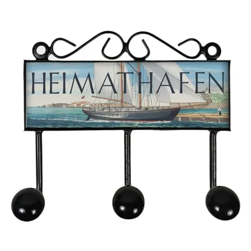 Heimathafen Segelboot Kleiderhaken Leiste mit 3 Haken für Nautikfans Maritimes Wandhaken-Design, ideal als tolles Geschenk für Segelliebhaber