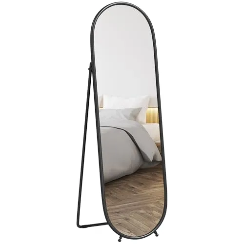 HOMCOM Ganzkörperspiegel 160 x 40 cm mit Ständer - Eleganter Standspiegel in ovaler Form für eine komplette Sicht von Kopf bis Fuß. Ideal für Schlafzimmer oder Wohnzimmer, bietet er nicht nur Funktionalität, sondern auch einen stilvollen Akzent in Ihrer Einrichtung.