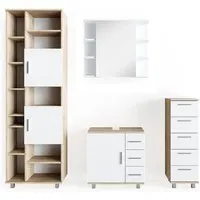 Vicco Badmöbel-Set Ilias, Weiß/Sonoma, 4-teilig - Elegantes Badmöbel-Set mit Waschbeckenunterschrank und Spiegelschrank, bietet optimalen Stauraum und individuelles Design für Ihr Badezimmer.