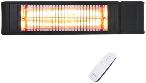 Vasner Teras X20 Heizstrahler, 2000 W, schwarz - Infrarot-Heizstrahler für innen und außen, mit 6 Geschwindigkeitsstufen und spritzwassergeschütztem Design (IP65) für sicheren Einsatz.