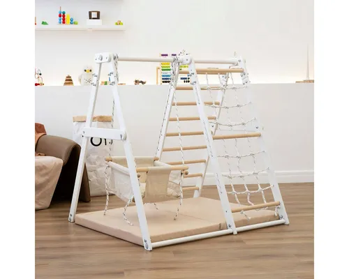 Jeflex Klettergerüst KidsMaxx K1 Eco - Schaukeln für Kinder, robustes Holzmaterial und ideal für die motorische Entwicklung, geeignet ab 6 Monaten mit 24 Monaten Herstellergarantie.