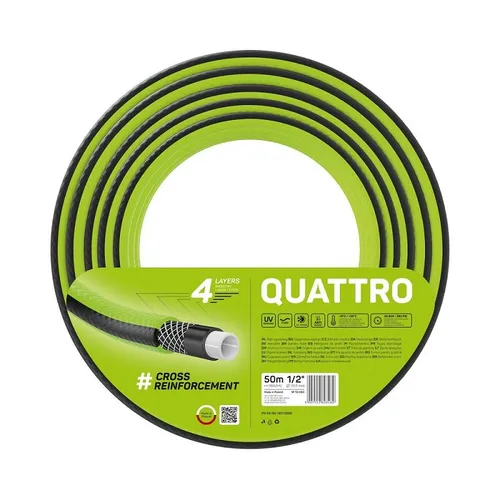 Cellfast Quattro Gartenschlauch 50m - 4-lagig und UV-beständig - Gartenschlauch mit 50m Länge, ideal für die Rasenbewässerung. Besonders robust durch 4-lagige Bauweise und UV-Schutz für langanhaltende Nutzung im Freien.
