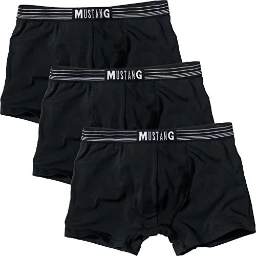 MUSTANG Herren Boxershorts 3er Pack - Bequeme Retroshorts in True Denim Schwarz - Herrenunterhosen: Sportliche Retroshorts im praktischen 3er Pack für täglichen Komfort, breiter elastischer Bund mit Mustang Logo.