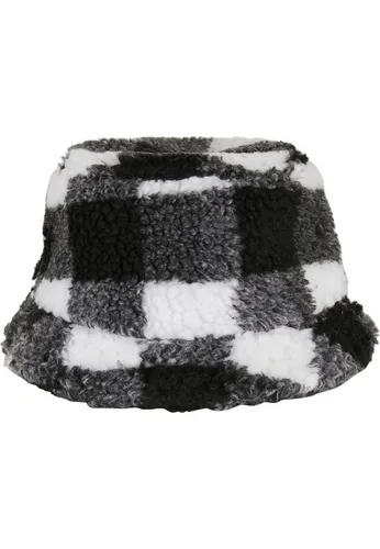 Flexfit Sherpa Check Bucket Hat, weiß/schwarz - Caps & Hüte: Stylischer Anglerhut aus flauschigem Sherpa-Stoff mit trendigem Karomuster, ideal für modische Akzente im Alltag.