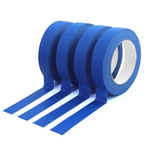 REBECCAGIBSON 4 Rolle Malerkrepp, 50m x 25mm Kreppband Blau Malerband Masking Tape Abklebeband Maler Papierklebeband Hitzebeständig UV-Beständig für Malerarbeiten Renovierungen Handwerke