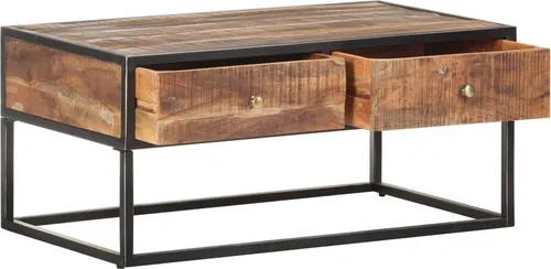 vidaXL Couchtisch aus Akazienholz 90x50x40 cm - Stilvoller Couchtisch aus robustem, rauem Akazienholz mit einzigartiger Maserung und 2 praktischen Schubladen für optimale Organisation.