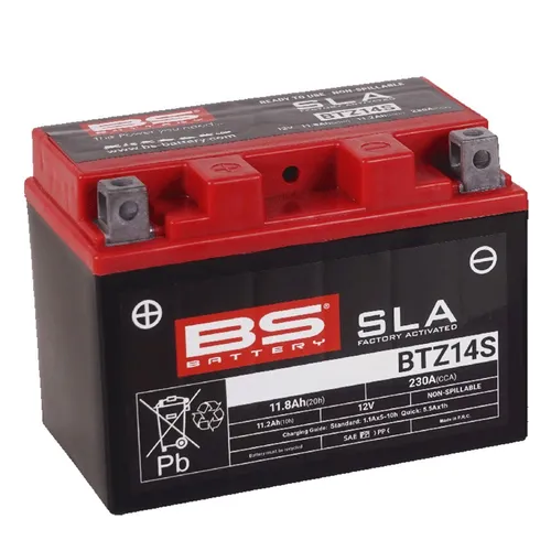 BS Battery SLA BTZ14S 12V 11.2Ah - Wartungsfreie Motorrad-Batterie - Hochleistungs-Batterie für Motorräder, bereits aktiviert und wartungsfrei, ideal für zuverlässigen Start und Leistung.