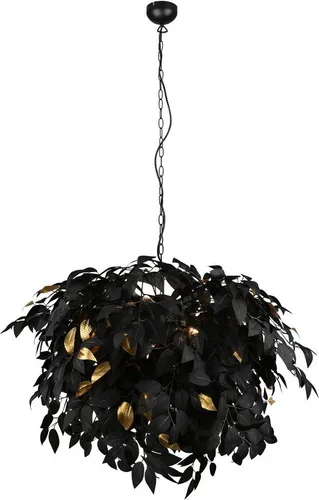 Reality Leuchten Pendelleuchte Leavy R10464032, Schwarz-Gold - Moderne Pendelleuchte aus Metall und Kunststoff, stufenlos höhenverstellbar bis 150cm, ideal für stilvolle Wohnräume. Exklusive Leuchtmittel für individuelle Lichtgestaltung.