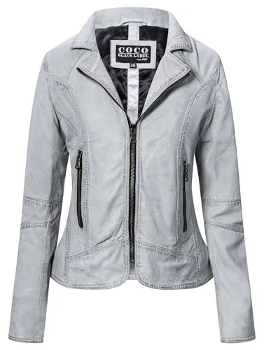 CBL Damen Lederjacke aus Echtleder im klassisches Design mit Reißverschlusstaschen, Farbe:weiß, Größe:44