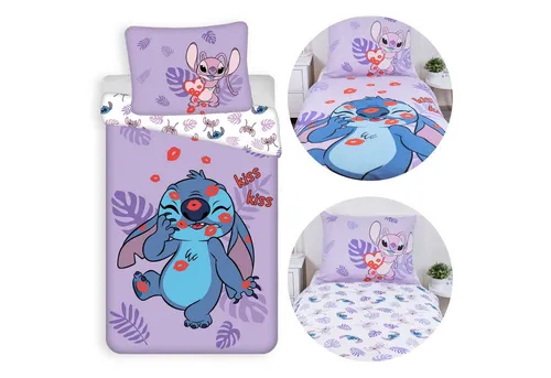 Disney Stitch Bettwäsche Set, 140x200 + 70x90 cm - Bettwäsche-Set für Kinder aus 100% Baumwolle, mit fröhlichem Stitch-Motiv und praktischem Reißverschluss für einfachen Bezugwechsel.
