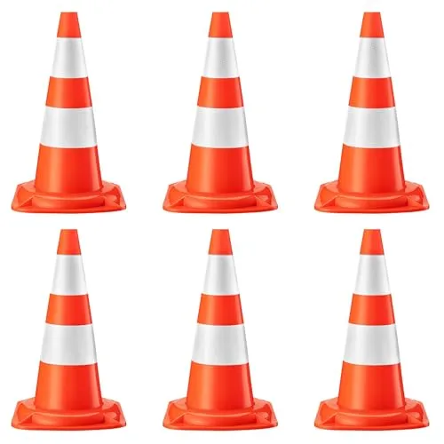 Wiltec Verkehrskegel 50 cm hoch 6 Stück, Leitkegel zum Absichern, Pylon reflektierend, Warnkegel aus robustem PVC für Baustellen