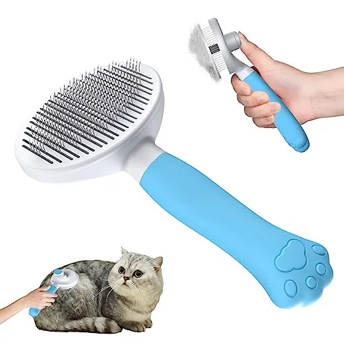 Zivacate Katzenbürste Hundebürste [Ergonomischer Griff & Ein-Klick-Reinigung] Werkzeug für kurz- & langhaarige Hunde/Katzen/Kaninchen, Unterwollbürste(Ozeanblau)