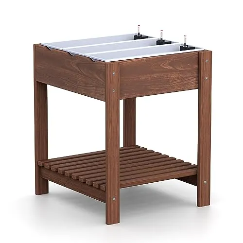 Plastard Hochbeet Kiefernholz mit Ablage Braun inklusive - 3 x 60 cm Einsätze - Wasserstandsanzeiger - Balkon und Garten - Anzuchtbeet - Kräuterbeet