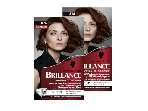 Brillance Intensiv-Color-Creme 874 Samtbraun (2x 160 ml), dauerhafte Haarfarbe mit Diamant-Glanz und Pflege-Conditioner, für 10 Wochen Farbintensität