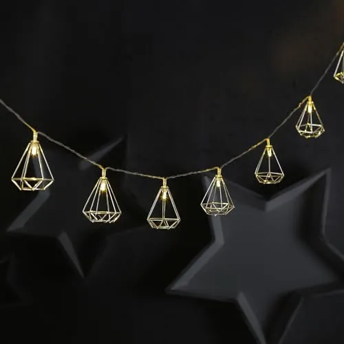 LED Lichterkette DIAMANT - 10 kleine beleuchtete Diamanten - Batterie - L: 1,6m - silber