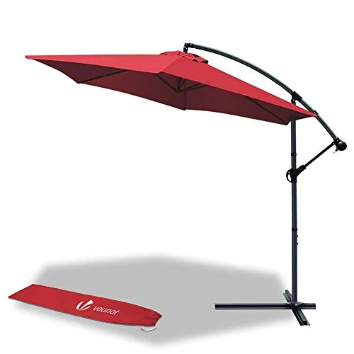 VOUNOT Ampelschirm 300 cm - Rot, Sonnenschirm mit Kurbelvorrichtung - Sonnenschirm mit 300 cm Durchmesser, stufenlos verstellbarer Neigung und schwenkbarem Arm für optimalen Schatten. Ideal für Terrasse und Garten, mit UV-Schutz und stabiler Konstruktion.