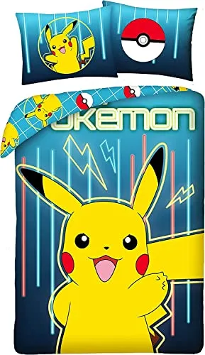 Halantex Bettwäsche-Set Pokémon Pikachu 2-teilig, 140 x 200 cm - Bettwäsche-Set mit Pokémon Wendemotiv, aus 100% Baumwolle, Oeko-TEX zertifiziert und ideal für Kinderzimmer. Maschinenwaschbar und trocknergeeignet!