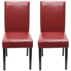 Mendler 2er-Set Esszimmerstuhl Littau - Rot, Leder, Dunkle Beine - Esszimmerstühle mit modernem Design und hohem Komfort. Gut gepolstert, abgerundete Ecken und hohe Rückenlehne bieten optimalen Sitzkomfort. Belastbarkeit bis 135 kg pro Stuhl.