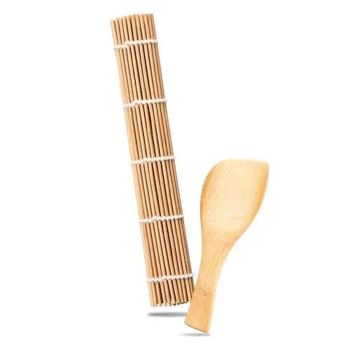 Reishunger Sushi Rollmatte aus Bambus mit Löffel (24x24cm) - 4er Pack, Für die Zubereitung von Maki-Sushi - erhältlich als 1er, 4er und 10er Pack