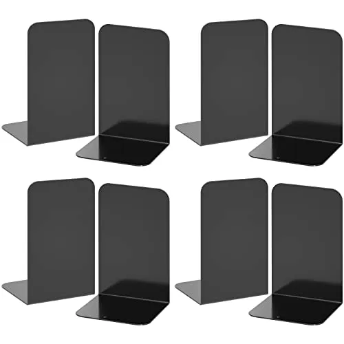 VFINE Buchstütze 4 Paar, Schwarze Metall-Buchstützen, Buchstützen für Regale, Robuste Buchstütze für schwere Bücher