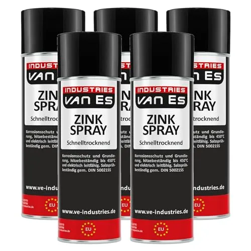 VE-Professional Zinkspray Dunkel 5 x 400ml Zink Spray Hitzebeständig bis +450°C Rostschutz, Grundierung