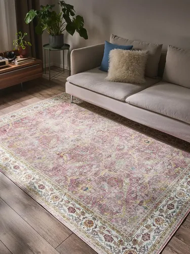 benuta Pop Waschbarer Teppich Laury Rosa 200x300 cm - Vintage Stil für dein Zuhause - Der LAURY Teppich im Used-Look bringt Persönlichkeit in jeden Raum. Aus robusten, flachgewebten Kunstfasern gefertigt, ist er pflegeleicht und waschbar bei 30°C. Perfekt für jeden Einrichtungsstil.