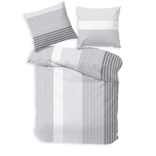 Träumschön Premium Bettwäsche 155x220 + 80x80 cm - Grau Gestreift - Bettwäsche-Set aus 100% reiner Baumwolle, weich, atmungsaktiv und bügelfrei. Ideal für erholsamen Schlaf und eine Wohlfühl-Oase in Ihrem Schlafzimmer.