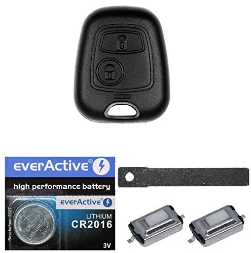 Auto Schlüssel Funk Fernbedienung 1x Gehäuse + 1x Rohling VA2 + 2X Mikrotaster + 1x CR2016 Batterie kompatibel mit Citroen C1 C2 C3 Peugeot 107 Toyota Aygo