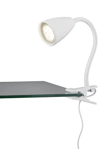 lightling Sandra Klemmleuchte, Flexarm verstellbar, mit Schnurschalter, IP20 Indoor, exkl. 1 x GU10 max. 10W, Ø 7 cm, Höhe 20 cm, Metall, weiß matt