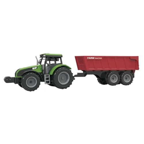 TACHAN Grüner Traktor mit abnehmbarem Anhänger, Maßstab 1:32, Lichter und Geräusche (CPA Toy Group 702T01053)