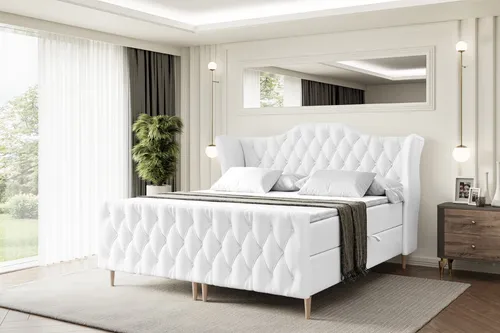 ALTDECOR Boxspringbett mit Stauraum und Topper – Weiß, H3-Matratze, Polsterbett mit Bettkasten - Das stilvolle Boxspringbett bietet nicht nur erholsamen Schlaf, sondern auch praktischen Stauraum dank zwei Bettkästen. Die strapazierfähigen Materialien und die mittlere H3-Matratze sorgen für hohen Komfort.