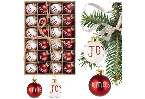 BRUBAKER Weihnachtsbaumkugel 24-teiliges Set Weihnachtskugeln Joy & Xmas - 3 cm Mini Baumkugeln (24 St), für Weihnachtsbaum - Handbemalter Christbaumschmuck Kugeln