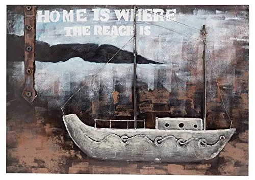 Vintage Line Handgefertigtes Metallbild 3D-Optik Wandbild Verschiedene Größen Kunst Bild (Metallbild Home (ca. 100x70 cm))