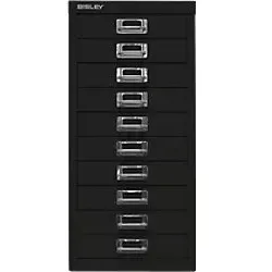 BISLEY MultiDrawer L2910 Schubladenschrank schwarz - Schubladenschrank aus robustem Stahl mit 10 leichtgängigen Schubladen, ideal für die ordentliche Aufbewahrung von A4-Dokumenten. Garantiert praktisch und mit 5 Jahren Herstellergarantie.