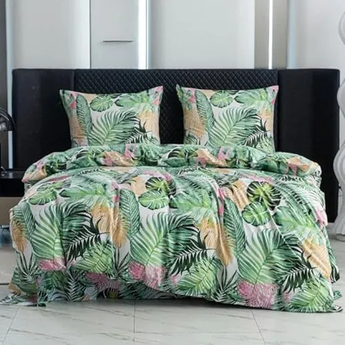 Cotton Market ÖKO-TEX Bettwäsche 220x200 cm - Mikrofaser Baumwolle - Bettwäsche-Sets 3 Teilig ‎mit Reißverschluss - Bettbezug 220 cm und 2 Kissenbezug 70x80 cm - Bolivien/Grün