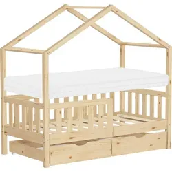 ML-DESIGN Spielbett Hausbett 70x140cm mit Matratze und Schubladen - Betten: Kreatives Hausbett aus massivem Kiefernholz mit 2 Schubladen für mehr Ordnung und einer hypoallergenen Matratze für gesunden Schlaf.