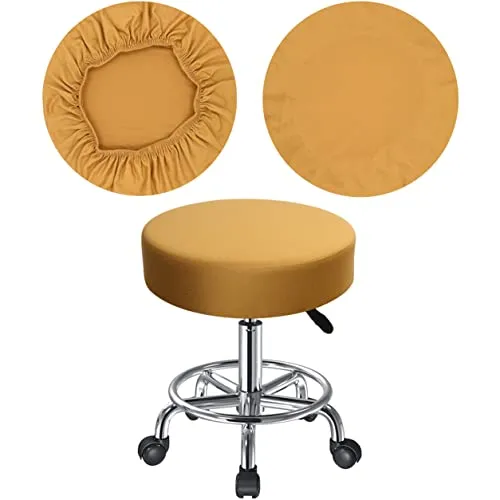 HuaLiSiJi Hockerbezug Rund Sitzhocker Rund 30-40cm, Reiche Farben Dehnbar Knitterfrei Waschbar Staubdicht Weich und Langlebig, Auch für Quadratischen Hocker Geeignet (1, Z-Khaki)