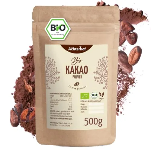 Kakao Pulver Bio 500g | Naturbelassenes Kakao-Pulver mit feinstem Aroma - Kakao & Heiße Schokolade, 100% BIO und nicht alkalisiert für intensiven Geschmack, ideal für Trinkschokolade, Backen und kreative Küche.