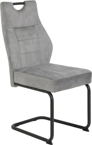 Hela Tische, 1ner Pack Esszimmerstuhl Schwingstuhl Linda, Samtvelour Silber, Rundrohgestell grau, Komfortsitz Federkorb, 140kg belastbar