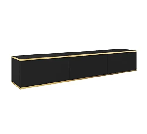 3E 3xE living.com Hängendes TV Schrank - Modernes Design mit Push-to-Open-Funktion. Farbe: SCHWARZ, D: L: 175 cm, H: 30 cm, T: 32 cm. TV Lowboard, TV Board, TV Sideboard Hängend, Wandschrank hängend