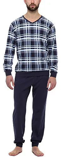 Timone Herren Schlafanzug Lang aus Baumwolle mit Bündchen